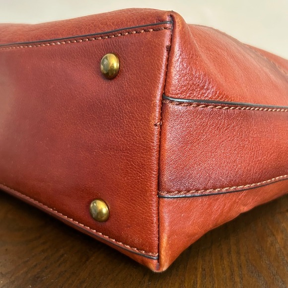 FRYE Ring Brown Cognac Leather Hobo Tote Purse - Picture 6 of 16